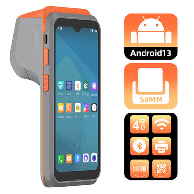 Android 13 PDA pour l'impression de reçus et d'étiquettes de la police de la circulation, terminal portable 4G IP54 avec imprimante thermique 58 mm